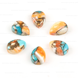 Venta al por mayor a granel Natural espinoso ostra cuarzo forma de pera 10x14mm parte posterior plana calibrado cabujón piedras preciosas sueltas fabricación de joyas - Product Image 2