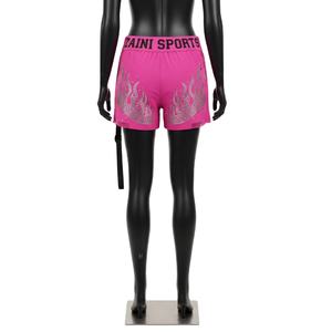 Shorts de mujer de algodón premium con spandex, color rosa intenso, con pedrería, transferencia térmica, logotipo personalizado, ajuste elástico. - Product Image 2