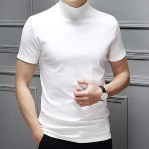 <b>Men</b> Half <b>High</b> <b>Collar</b> Mercerized Cotton Short Sleeve Slim Body T-<b>Shirt</b> <b>Men</b> Solid Color Model <b>High</b> <b>Collar</b> Trend - Product Image 3