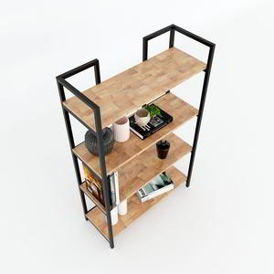 Étagère à 4 niveaux en bois de caoutchouc avec structure en fer 80x32x126cm pour salon, type sur pied KS68064 - Product Image 3