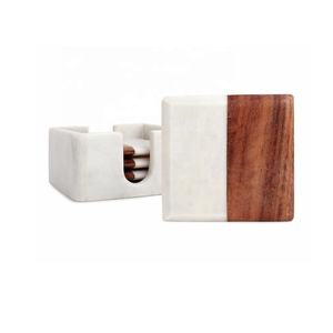 Dernier lot de 4 sous-verres en marbre et bois pour café boisson thé sous-verres pour table Dinig sous-verres modernes pour décor de cuisine à la maison - Product Image 3