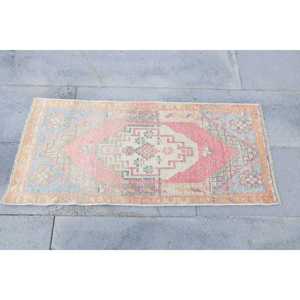 Vintage Turkish Rug 1.6x3.4 ft (49x104 cm), <b>Red</b> Animal Print <b>Wool</b> Rug - Product Image 4