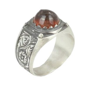 Anillo de Plata de Ley 925 para Hombre con Piedra de Ámbar, Diseño de Pluma, Chapado en Oro Rosa, Incrustación de Diamantes de Corte Ovalado, Hecho a Mano para Regalo - Product Image 1
