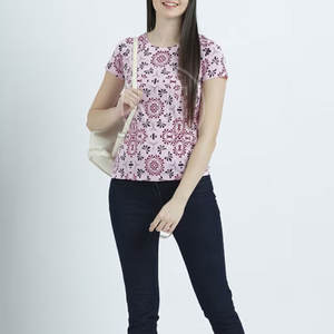 2025 nuevo estilo manga corta Camiseta cuello redondo de mujer algodón transpirable con patrón de secado rápido y estampado para el verano - Product Image 5