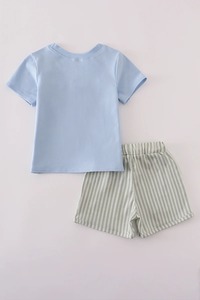 Ensemble de shorts élégants et décontractés à rayures bleues pour garçons Tenue d'été tendance Poches fonctionnelles pour les tout-petits - Product Image 6