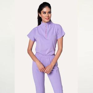 Tenues de travail unisexes pour le personnel hospitalier, design de couleur unique, uniformes de blouses d'infirmière, tricot en spandex/polyester pour femmes, veste supérieure - Product Image 4