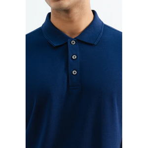 Polo de Manga Corta Azul Marino para Hombre, 100% Algodón Piqué, Tejido Informal, Transpirable, Color Sólido, Corte Regular - Product Image 2