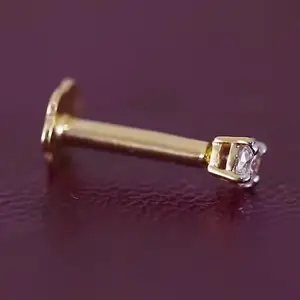 Solitaire设计天然钻石鼻平穿孔珠宝实心14k白黄玫瑰金