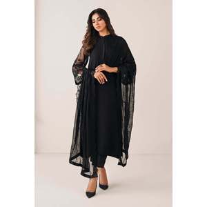 Premium Women's Chiffon Dupatta 72-Pleated Party Daily Wear <b>Black</b> - Product Image 1