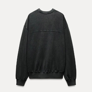 เสื้อสเวตเชิ้ตผู้ชายทรงโอเวอร์ไซส์ผ้าเฟรนช์เทอร์รี่แบบใหม่ทันสมัย ล้างสีแบบแอซิดวอช แต่งดีเทลขาดๆ ทรงหลวม สไตล์ฮิปฮอป - Product Image 4