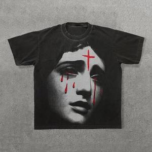 Ropa de calle con logotipo personalizado 100% algodón Boxy recortada Unisex gráfico camisetas de algodón pesado de gran tamaño para hombres - Product Image 3