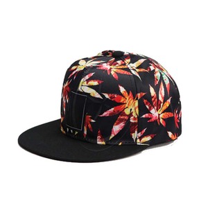 Gorra plana de moda para exteriores 4 estaciones Unisex imitación cuero algodón apariencia tela etiqueta hoja de arce estampado Hip Hop sombrero - Product Image 1