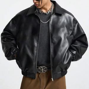 Vente en gros Veste en cuir bleu à col montant pour homme style motard Fermetures éclair coupe ajustée PU/cuir véritable Logo personnalisé OEM en vrac - Product Image 2