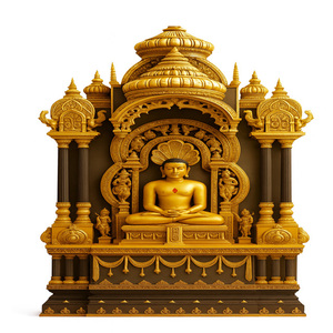 Mandir de prière en bois de teck doré royal, personnalisé pour la maison, Shri Adinath Bhagwan Samavasran, traditionnel, moderne, durable, vente d'usine - Product Image 1
