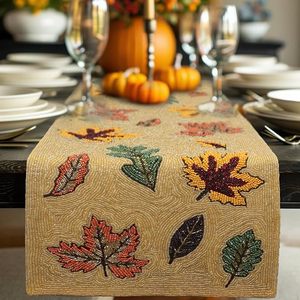 Christmas Decorative and Leaves Design Beaded <b>Runner</b> Placemat <b>Dining</b> <b>Table</b> Fancy Mat Handmade Decorative <b>Runners</b> for Wedding - Product Image 2