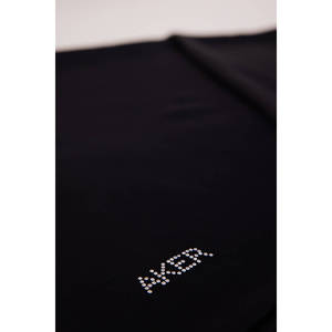 Black Viscose Satin Embellished Scarf 65x190-Fur Scarves & Shawls - Product Image 2