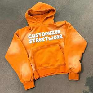 Sudadera con capucha encerada desgastada vintage con etiqueta privada bordada personalizada invierno pesado 100% algodón de gran tamaño XL liso teñido - Product Image 6