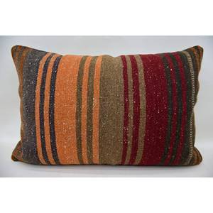Almohada de lana de retazos Kilim Multicolor, cojín decorativo de 16x24 pulgadas con técnica de tejido con patrón de hojas esponjosas Vintage - Product Image 1