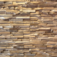 Série artisanale Pangestu, bois de teck recyclé 3D, écologique, géométrique, courbes lisses, moderne, rustique, insonorisant, appartement