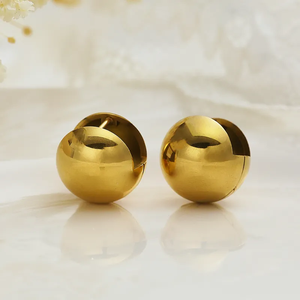 1 paire de boucles d'oreilles rondes en acier inoxydable 304 plaqué or 18 carats, style rétro simple - Product Image 3