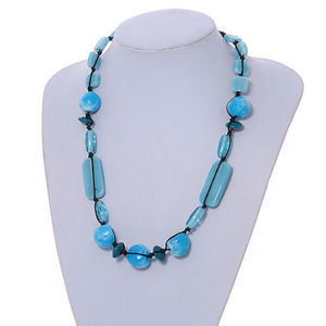 Fancy Handmade Resin Beaded <b>Necklace</b> Natural Stone Blue Colorful Beads Stylish Unisex Fashionable Jewelry <b>Statement</b> Piece Woman - Product Image 2