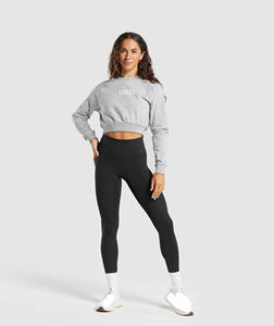 Women's Custom Logo Cropped Sweatshirt with Fleece <b>Crewneck</b> Pullover Raglan Sleeves Wholesale Activewear for Fitness & Lifestyle - Product Image 4