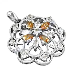 Collier pendentif fleur en argent 925 avec breloques en pierres précieuses, style religieux, bijoux pour femmes avec cristaux, diamants, perles - Product Image 1