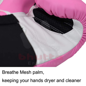 Custom <b>Pink</b> Black Boxing Gloves with Moisture Wicking Universal Fit Made of Synthetic Leather - Product Image 4