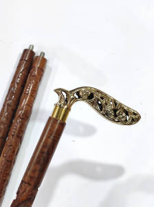 Elegant Handcrafted Wooden <b>Walking</b> <b>Stick</b> with Detachable Segments and Ornate Brass Handle Flower Design Hand <b>carving</b> - Product Image 4