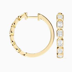 Emerald Cut Yellow Gold Bezel Set <b>Hoop</b> <b>Earrings</b> with Moissanite Cute Style for Women Handmade <b>Fine</b> Jewelry - Product Image 2