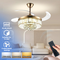 Lustre LED télécommandé 3 lames 2 couleurs éclairage à intensité variable 6 vitesses moteur à courant continu silencieux ventilateurs de plafond chambre cuivre