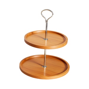 Bandeja redonda de madera clásica de 2 niveles para servir, soporte para pasteles con mango de Metal, molde epoxi de resina, Ideal para fiestas, bodas decorativas - Product Image 1
