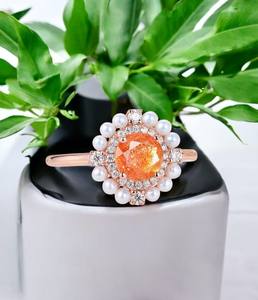 แหวนเงินสเตอริงของผู้หญิง925ชุบทองแบบซันสโตนดีไซน์คลาสสิกทันสมัยมีง่ามสำหรับงานแต่งงานครบรอบวันเกิด - Product Image 2