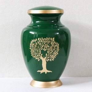 Urne en aluminium haut de gamme personnalisée, arbre vert, vase à cendres pour adultes, conception aria, fabrication artisanale, cendres décoratives en métal de haute qualité pour la crémation - Product Image 1