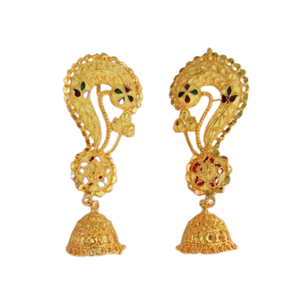 ชุดต่างหูแบบดั้งเดิมเครื่องประดับต่างหูชุบทอง22CT แบบ Jhumka สำหรับผู้หญิงที่สวมใส่โดยผู้ส่งออก - Product Image 2