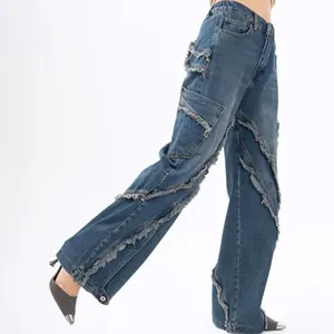 Mingwei Custom Designer Straight Ripped Boyfriend Jeans Baggy Denim Jeans Pants For Women