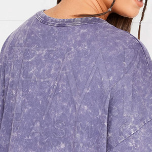 T-shirt à col rond 100% coton pour femmes décontracté lavage à l'acide grande taille coupe ample logo de marque personnalisable sur tissu de toile - Product Image 5