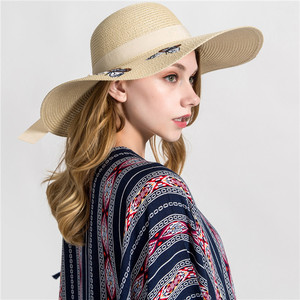 Mùa Hè Phụ Nữ Rộng Phẳng Brim Mềm Tùy Chỉnh Thêu Bướm Ban Nhạc Thoáng Khí Gấp Upf 50 + Mặt Trời Visors Giấy Rơm Mũ Cap - Product Image 4