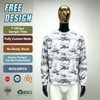 T-shirt Homme Oversize Personnalisé en Coton Brodé Imprimé Camouflage Waffle Hip Hop Manches Longues Douces de Haute Qualité pour le Streetwear
