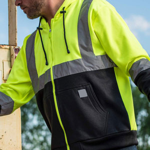 Sudadera con capucha de trabajo de seguridad reflectante de alta visibilidad para hombres al aire libre, tiras reflectantes grises de alta visión en la parte delantera, trasera y ambos brazos - Product Image 5
