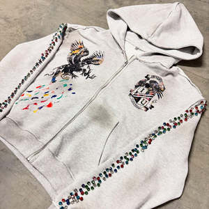 Personnalisé Y2K Strass Pull À Capuche Hommes Acid Wash French Terry 280g 100% Coton Printemps Écologique Loose Fit Hoodie - Product Image 3