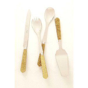 Ensemble de cuillère et fourchette à salade plaquées or décor de table de mariage cuillère à salade longue baguette ronde poignée design - Product Image 5