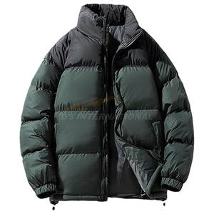 Chaqueta acolchada de bloque de color grueso para hombre, abrigo de esquí cálido para invierno con cuello levantado y cremallera frontal OEM personalizado a granel al por mayor - Product Image 1