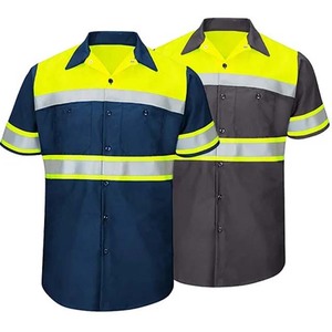 High Visibility Shirt Short Sleeve Reflective Workwear Navy Yellow Stripe Design Customized Logo - Product Image 6