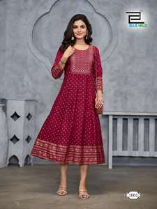 Vestido de rayón Kurti de 14Kg para mujer, diseño impreso de lámina, festivales de boda de alta demanda, recepciones, ropa India pakistaní - Product Image 2