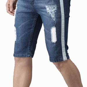 Shorts Bermuda en Jean Décontractés pour Homme, Style Délavé, Taille Mi-Haute, Fermeture Élastique, 100% Coton Tissé Respirant - Product Image 1