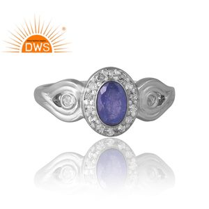 Design chaud argent plaqué palladium tanzanite naturelle et topaze blanche bague en pierres précieuses conception personnalisée bijoux pour femmes cadeau pour elle - Product Image 3