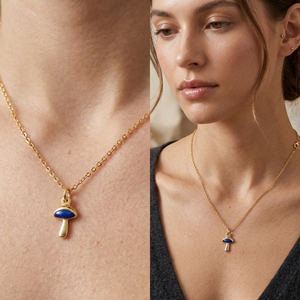 Lapis Lazuli couleur champignon forme avec saut ouvert Bail argent Sterling plaqué or émail pendentif bijoux de mariage - Product Image 6