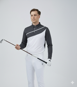 Golf de manga larga personalizado de alta calidad para hombre para camisa de nailon Spandex tela transpirable diseño de rayas diagonales ropa teñida 180g - Product Image 6