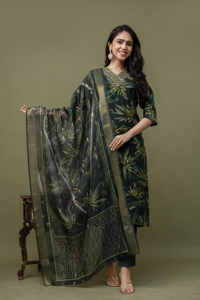 Tissu Vatican pour femme de qualité supérieure Kurti Set Three-Piece Chanderi Zari Digital Printed Dupatta Hand Work - Product Image 2